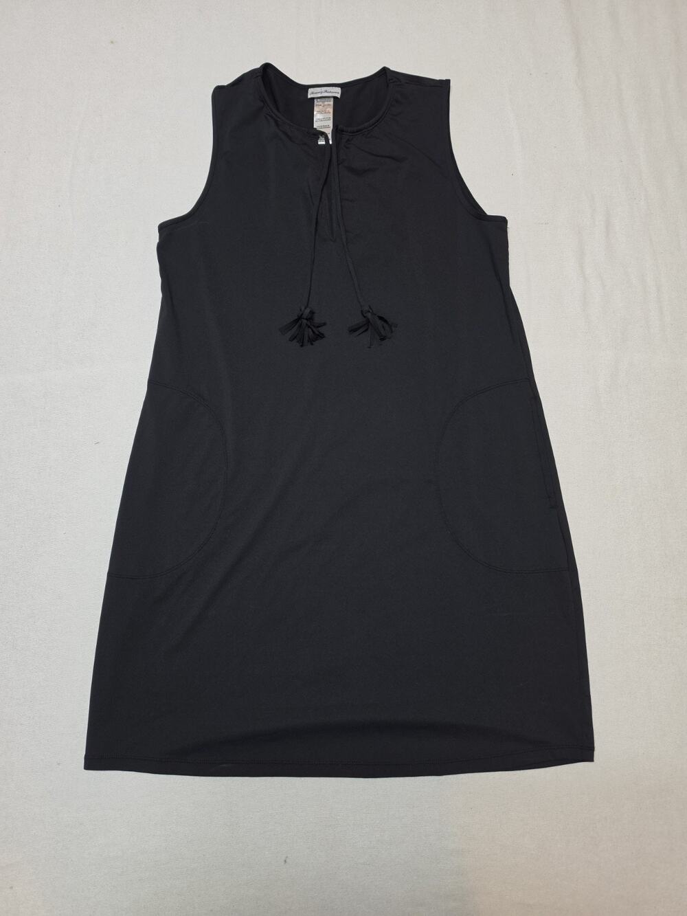 Tommy Bahama Women's M Black Sleeveless Swim Cover Up Dress Tie Neck Pockets